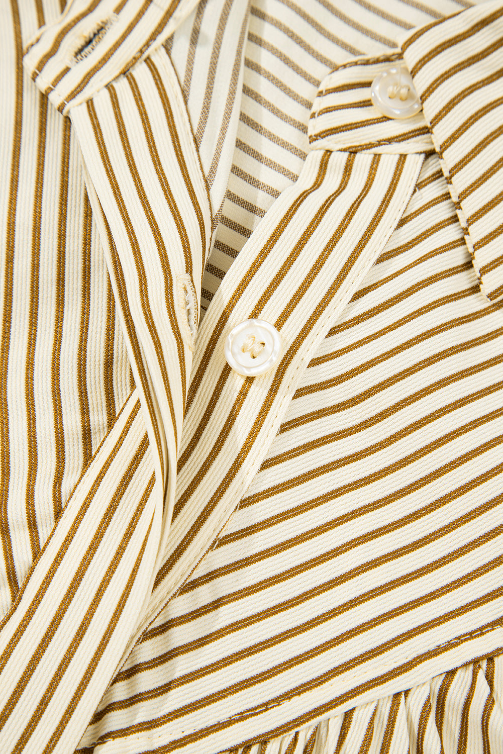 Brown Stripe Collared Neck Cuffed Long Sleeve Drop Waist Mini Dress