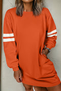 Orange Varsity Contrast Banded Sleeve Shift Sweatshirt Dress