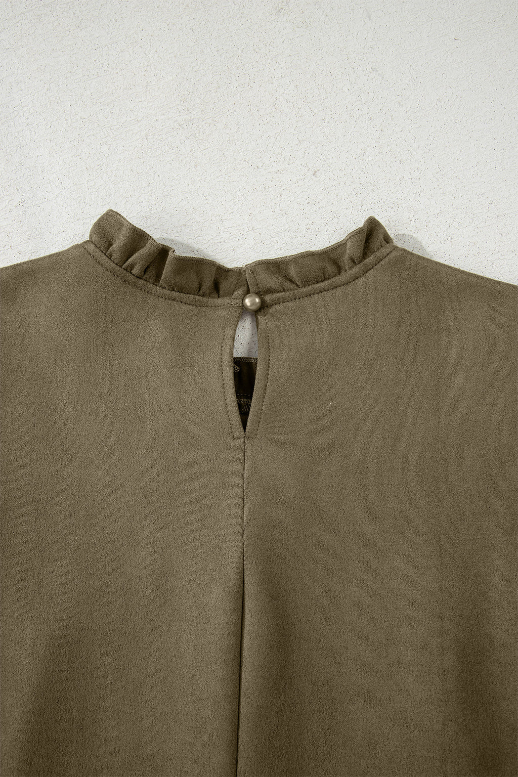 Moss Green Frilled Round Neck Short Puff Sleeve Shift Mini Dress