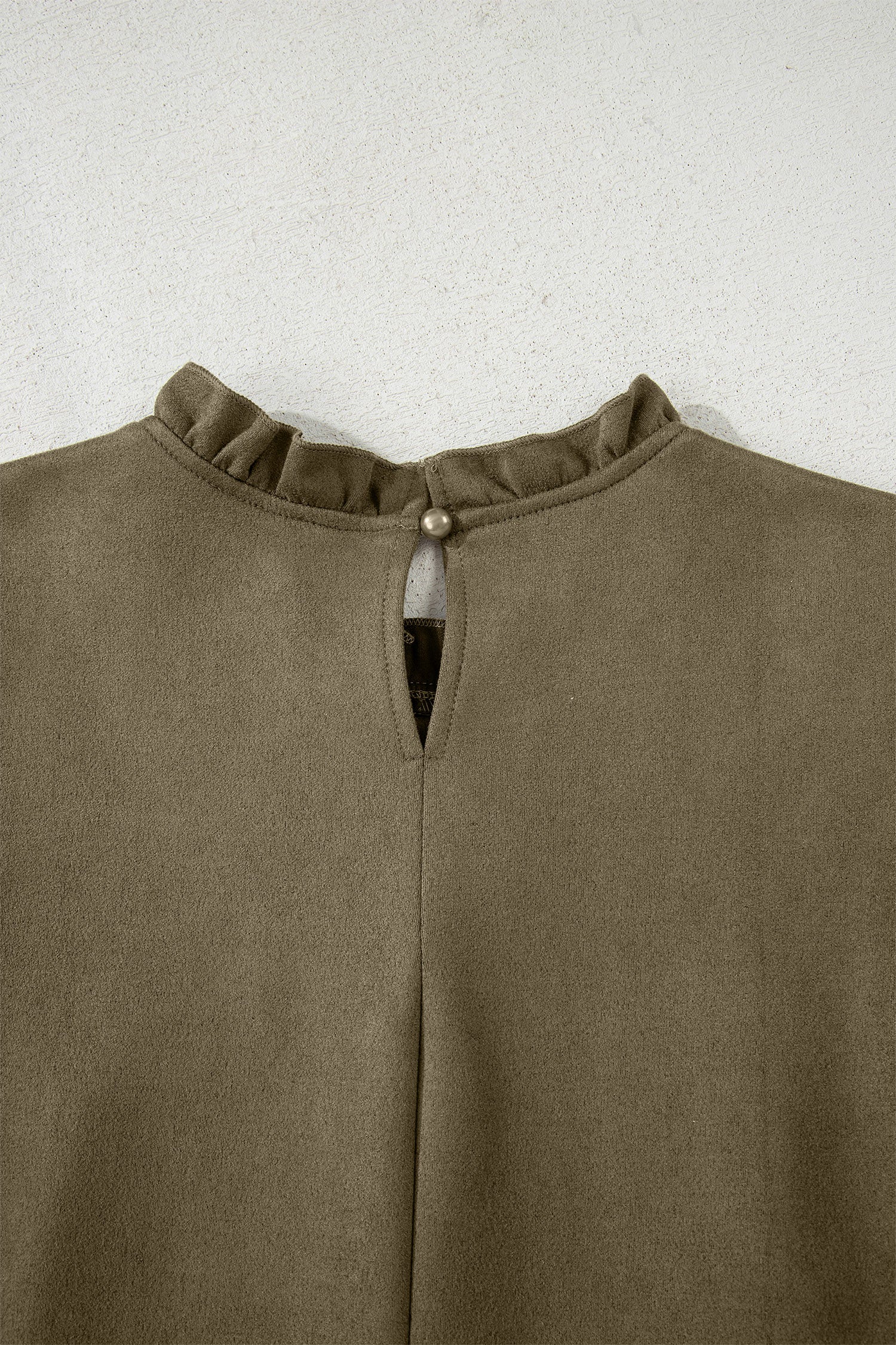 Moss Green Frilled Round Neck Short Puff Sleeve Shift Mini Dress