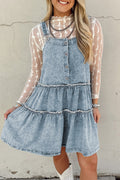 Dusk Blue Light Wash Tiered Flowy Overall Denim Dress