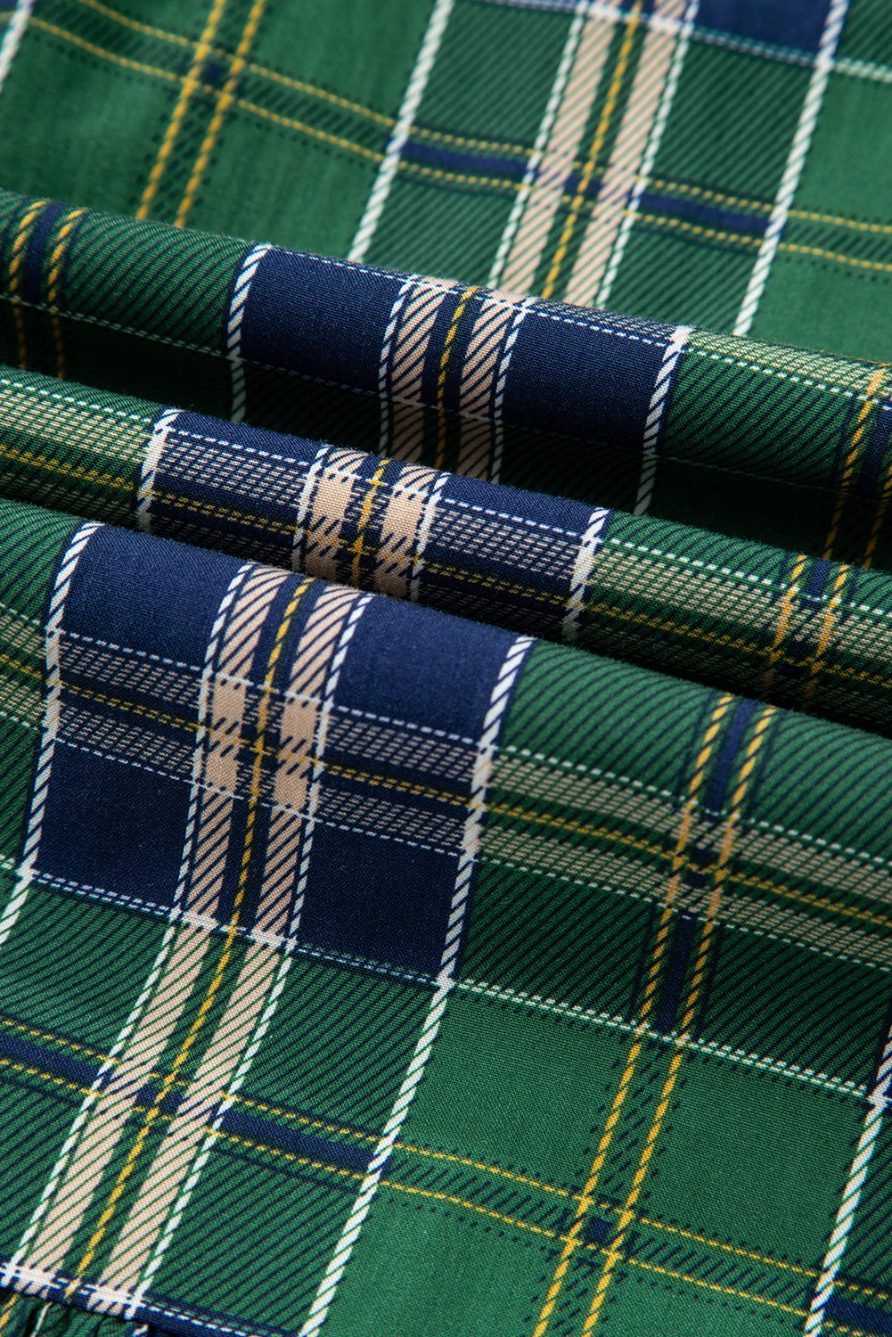 Green Plaid Print Frilly Collar Long Sleeve Shift Mini Dress