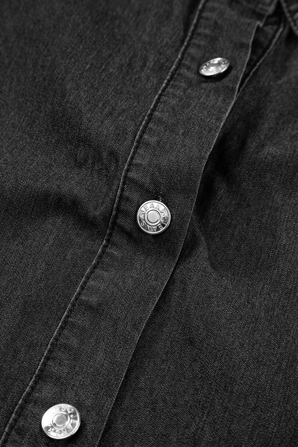 Black Frilled Short Sleeve Button Up Loose Denim Shirt Dress