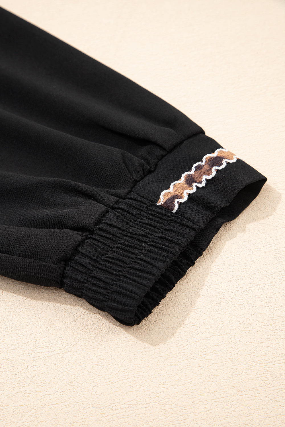 Black Contrast Trim V Neck Bracelet Sleeve Shift Mini Dress