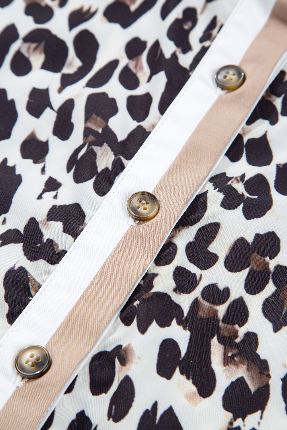 Multicolour Button Striped Collar Leopard Print Long Sleeve Flared Dress