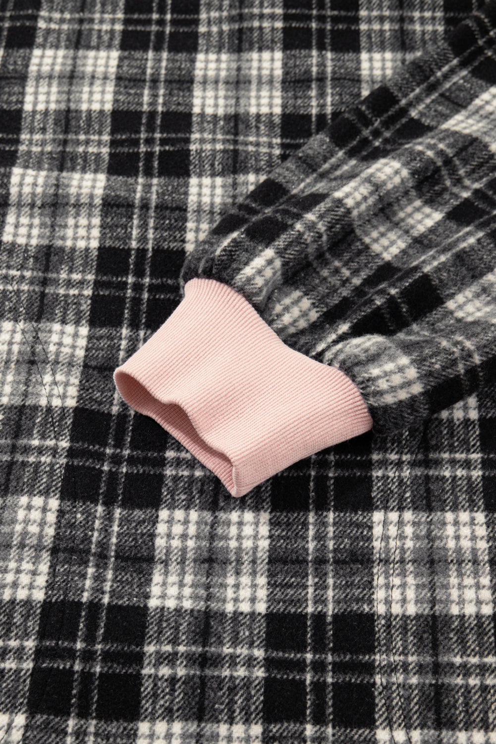 Black Plaid Polo Collar Zip up Contrast Trim Shift Long Sleeve Mini Dress