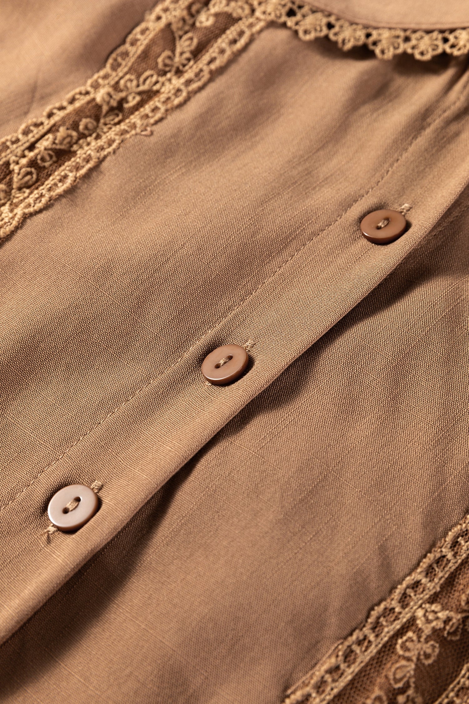 Straw Yellow Lace Trim Peter Pan Collar Long Sleeve Mini Shirt Dress