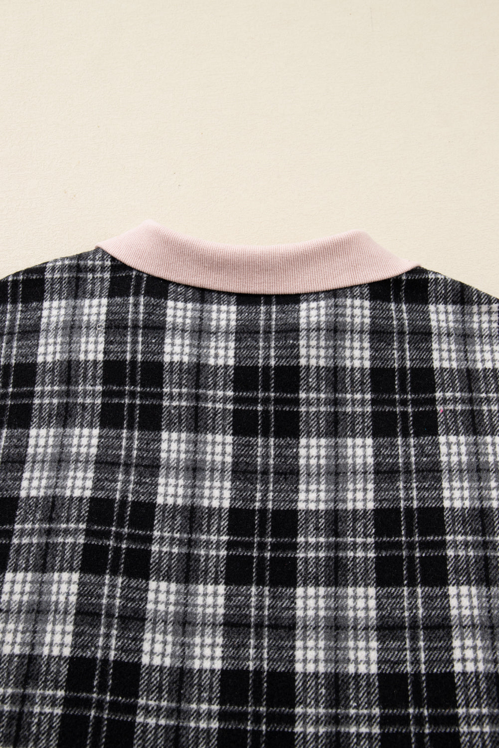 Black Plaid Polo Collar Zip up Contrast Trim Shift Long Sleeve Mini Dress