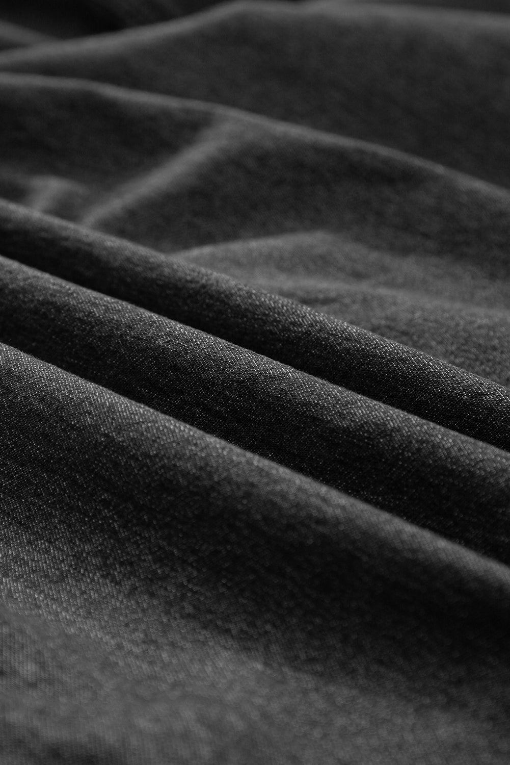 Black Frilled Short Sleeve Button Up Loose Denim Shirt Dress