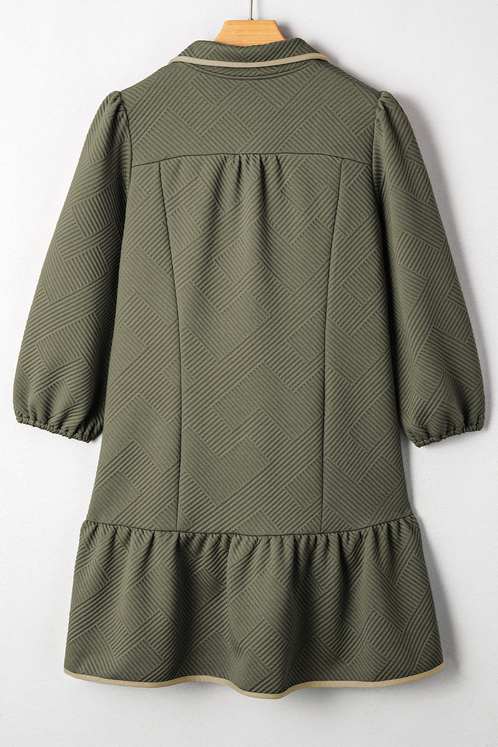 Jungle Green  Quarter Zip Collar Bracelet Sleeve Textured Mini Dress