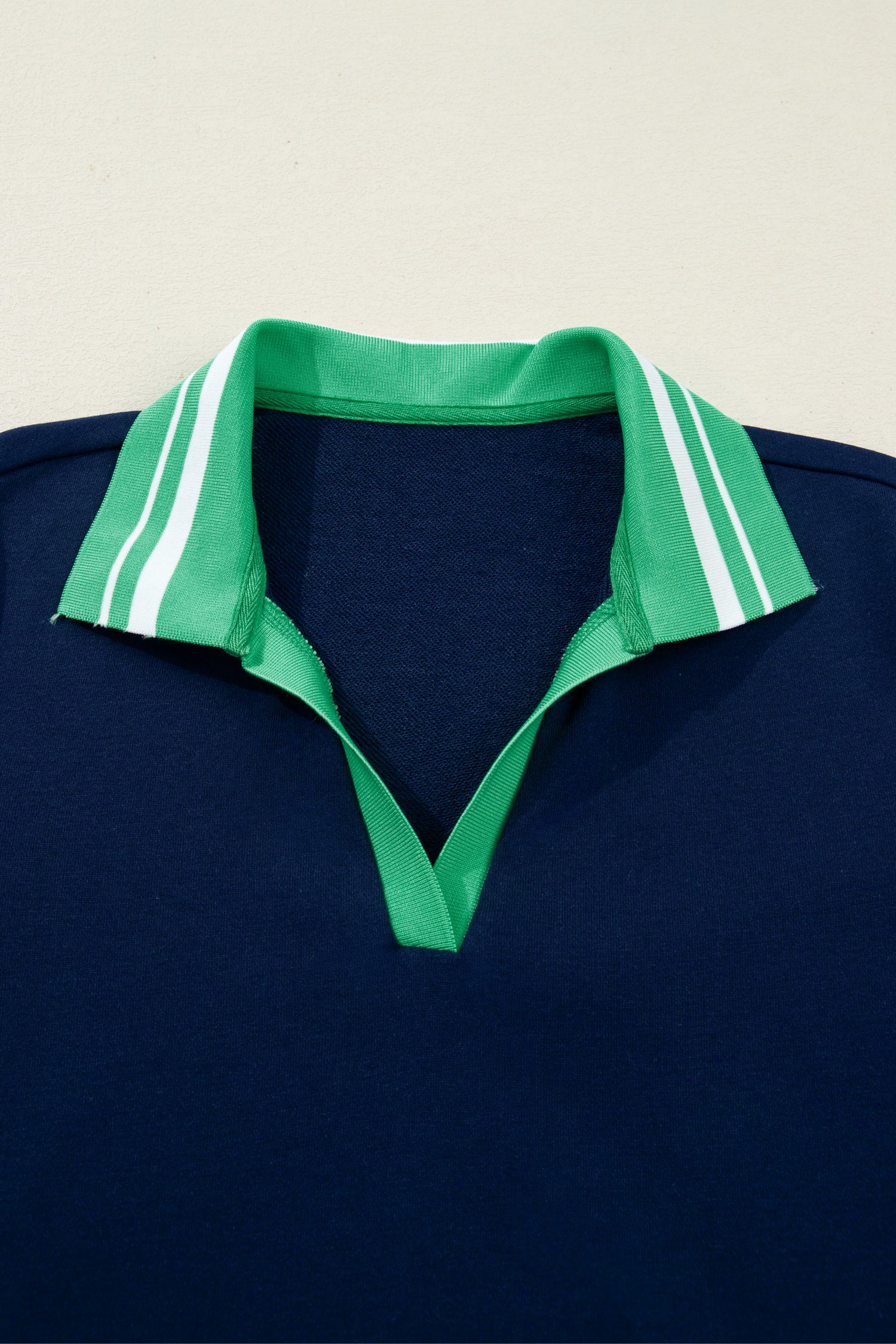 Navy Blue Contrast Striped Cuffs Polo Collar Patchwork Long Sleeve Ruffle Hem Mini Dress