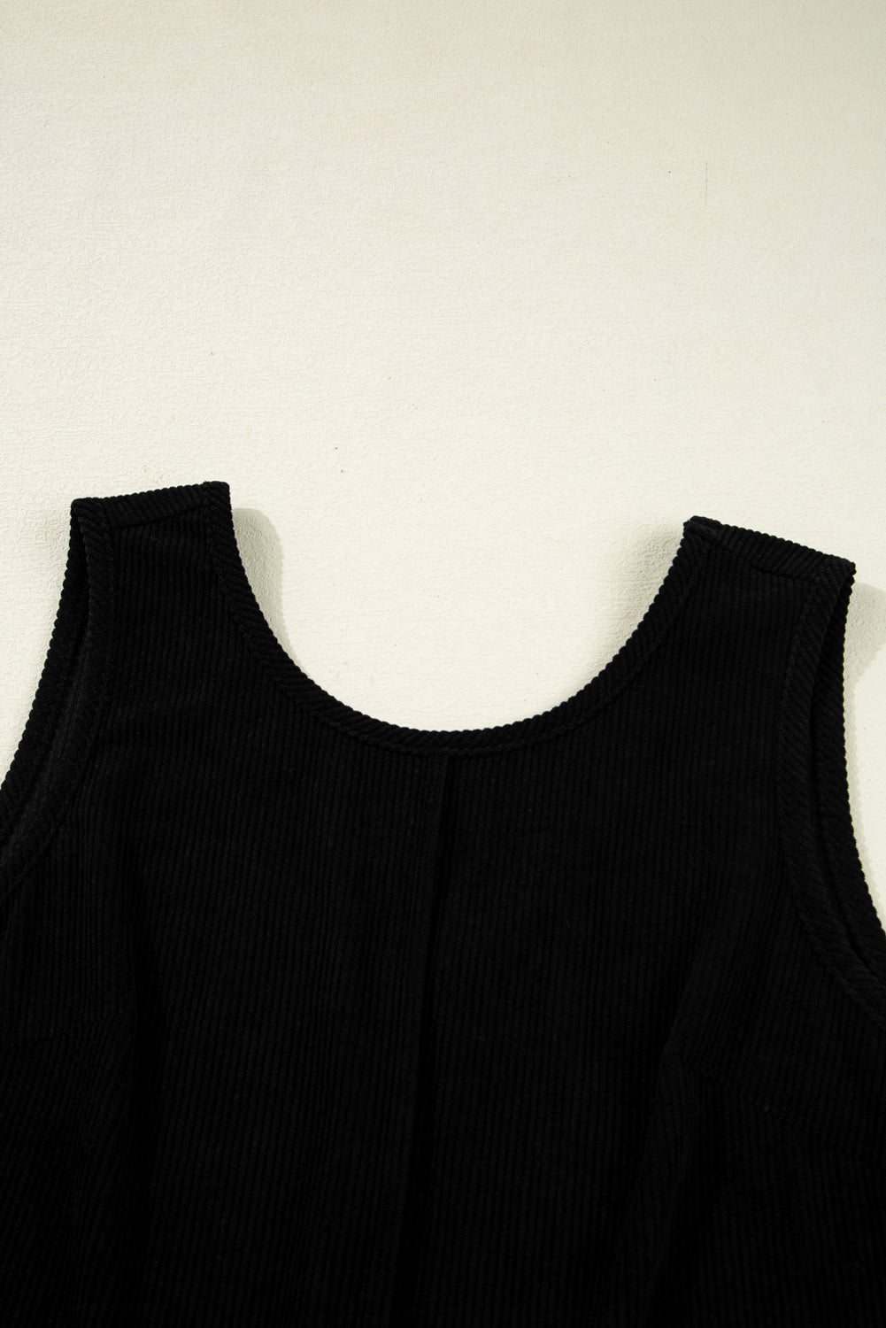 Black Corduroy Sleeveless Mini Dress With Patched Pockets