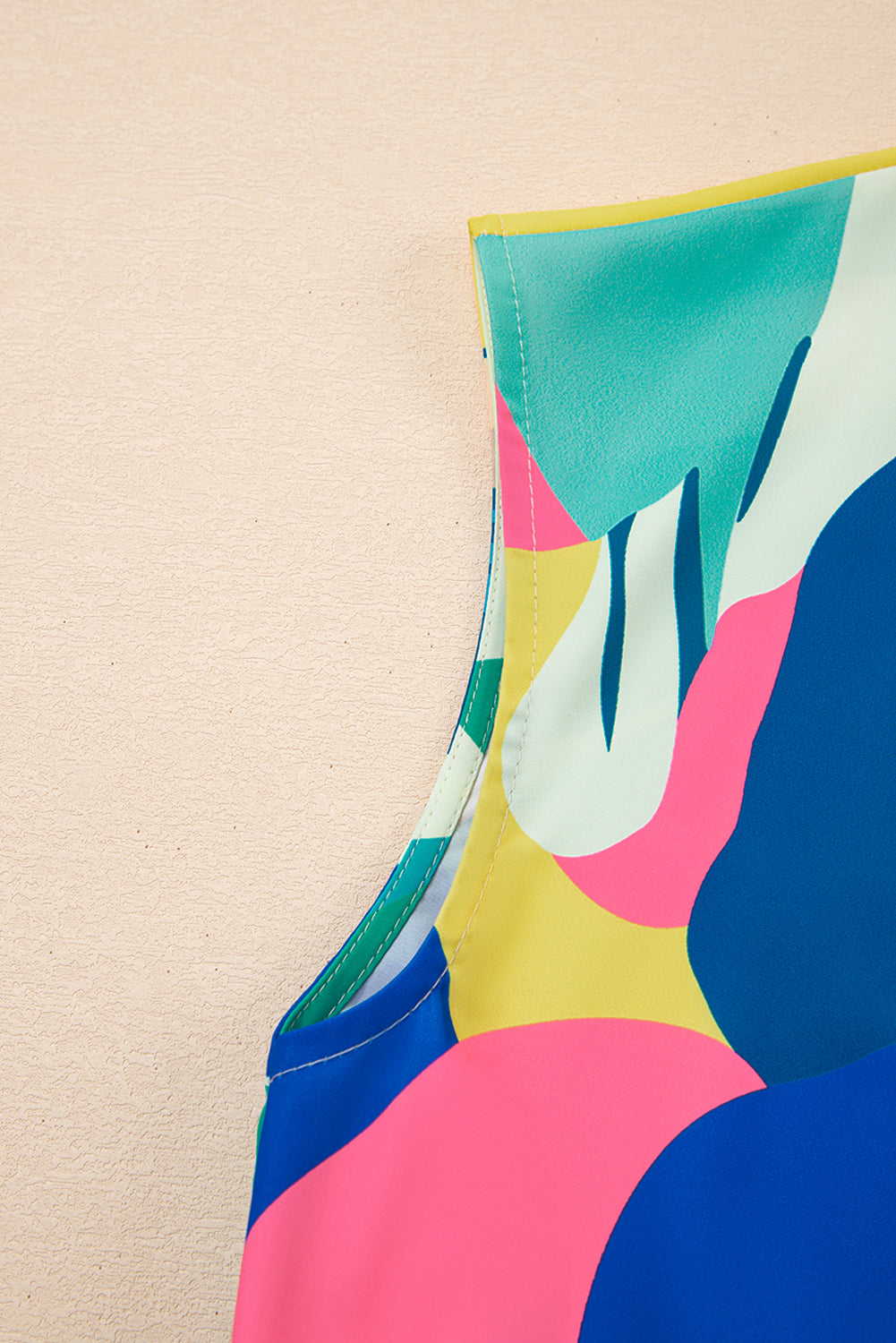 Blue Abstract Print V Neck Cap Sleeve Pocketed Mini Dress