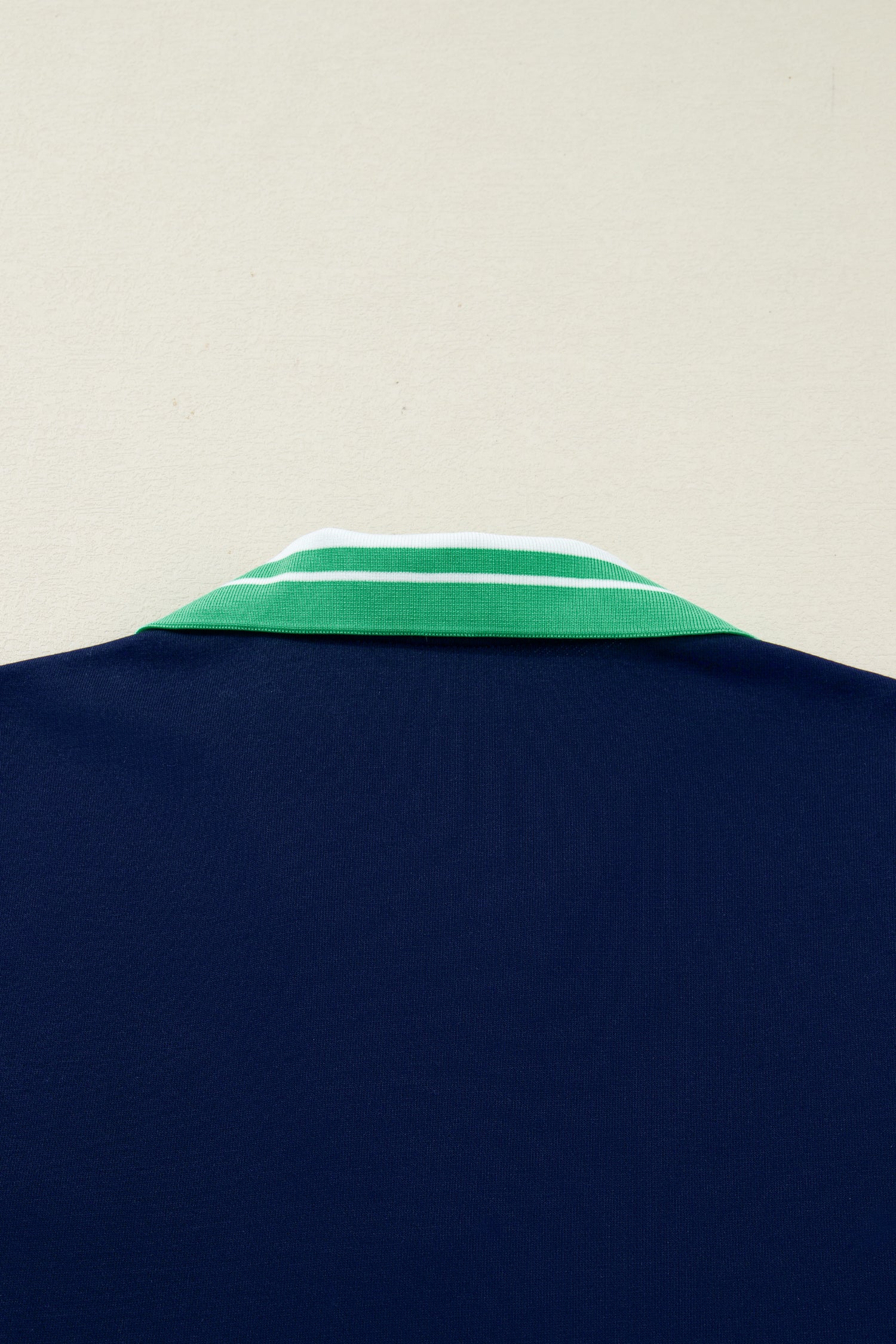 Navy Blue Contrast Striped Cuffs Polo Collar Patchwork Long Sleeve Ruffle Hem Mini Dress