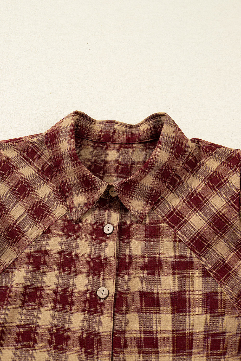 Red Plaid Print Ruffled Long Sleeve Patchwork Hem Mini Shirt Dress