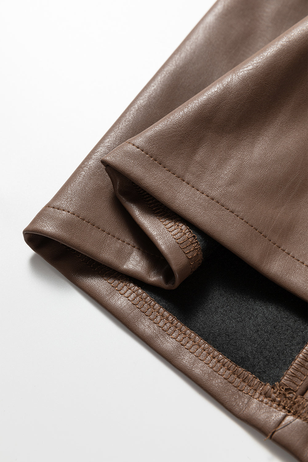 Coffee Vegan Leather Sleeveless Mini Dress