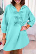 Moonlight Jade Bow Front Bracelet Sleeve Collared Side Pocket Shift Mini Dress