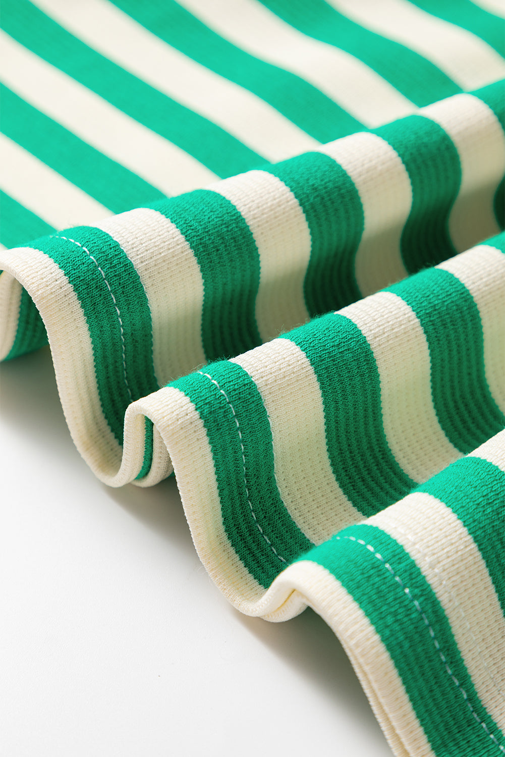 Green Striped Contrast Collar Split Neck Long Sleeve Mini Dress