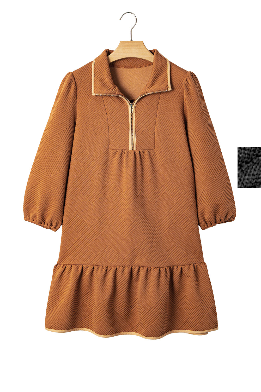 Desert Gold  Quarter Zip Collar Bracelet Sleeve Textured Mini Dress