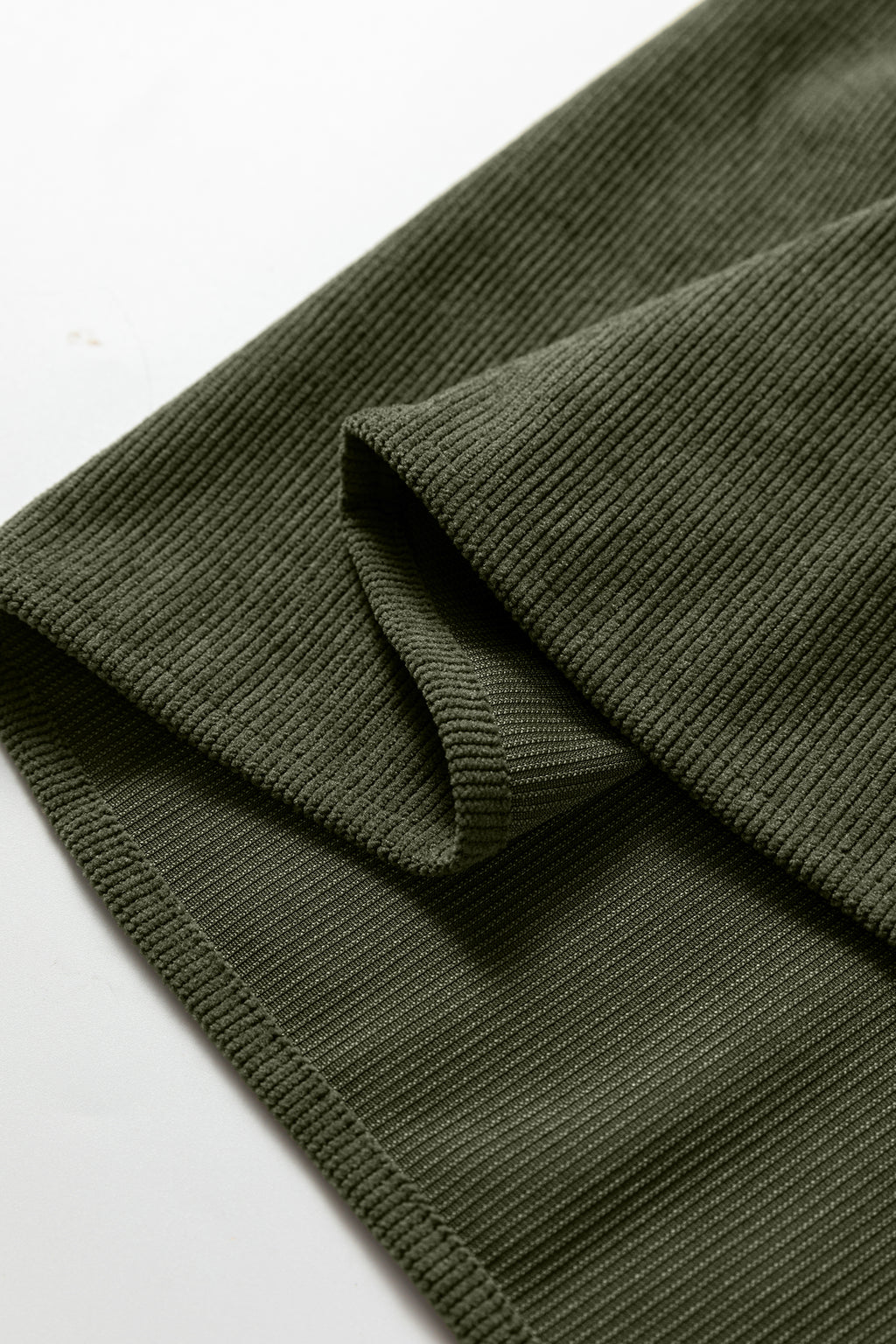 Moss Green Bracelet Sleeve Split Neck Scallop Detail Pleated Corduroy Mini Dress