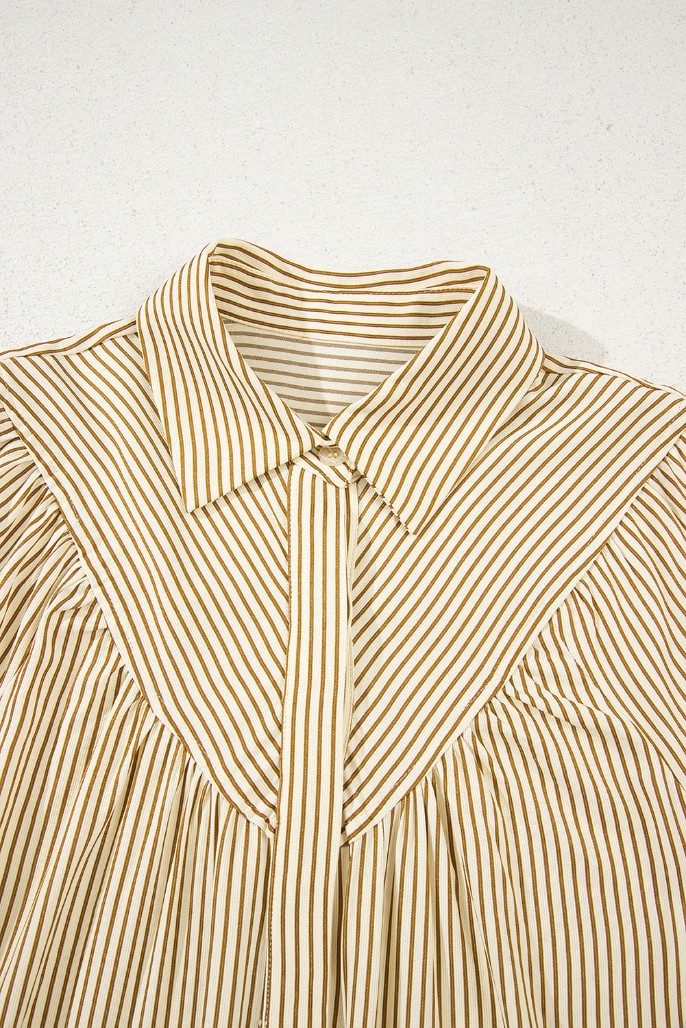 Brown Stripe Collared Neck Cuffed Long Sleeve Drop Waist Mini Dress