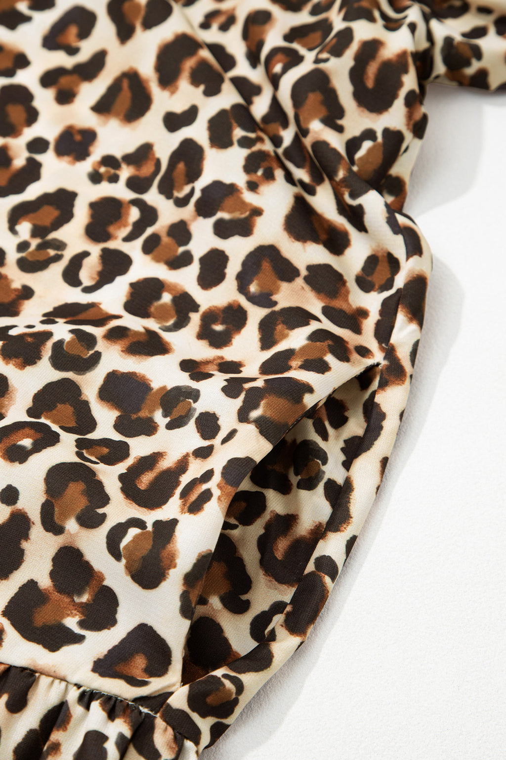 Brown Leopard Print Striped Patchwork 3/4 Sleeve Loose Mini Dress