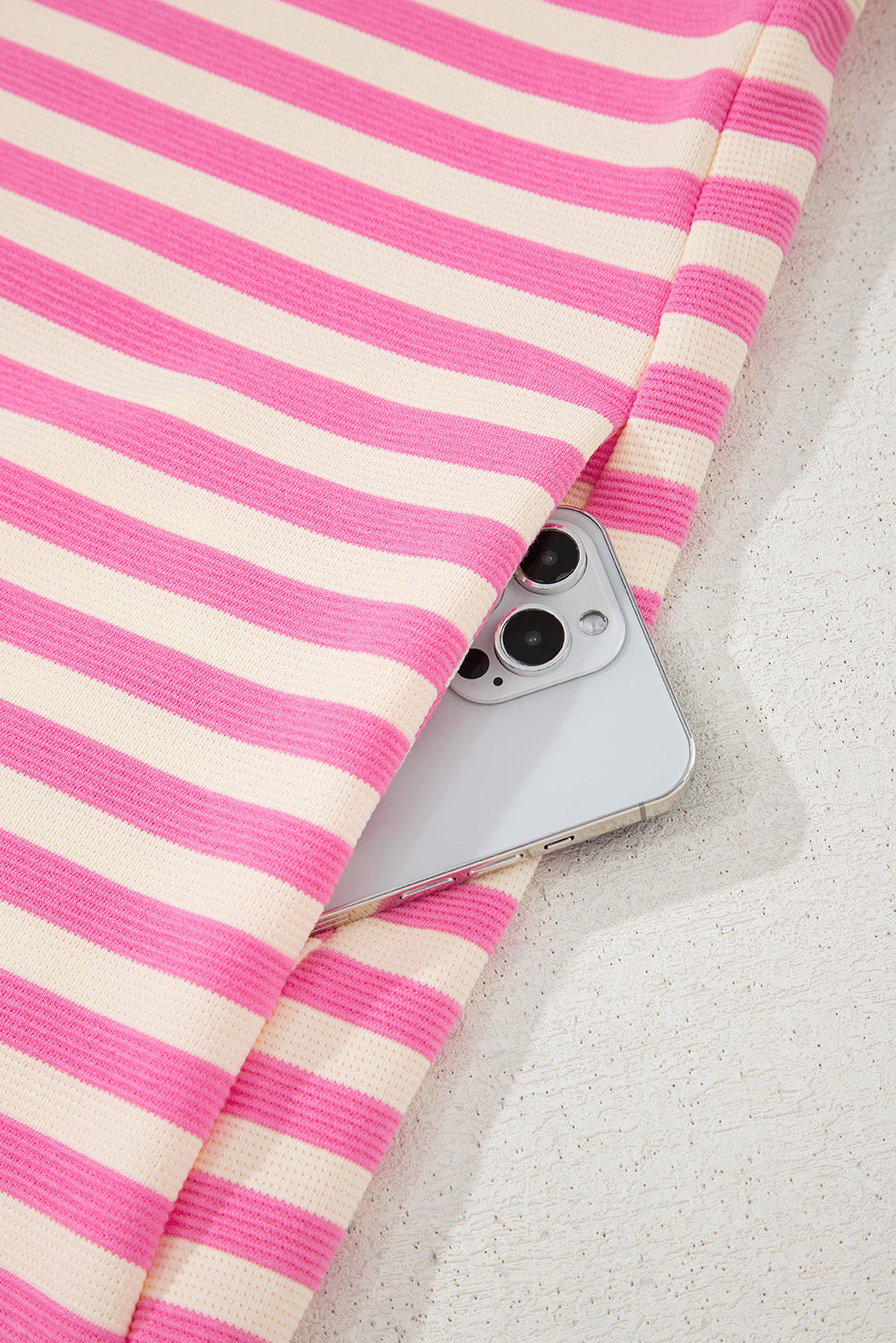 Sachet Pink Stripe Print Contrast Collar Split Neck Flutter Sleeve Short Dress