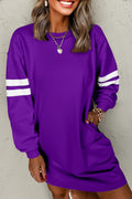 Tillandsia Purple Varsity Contrast Banded Sleeve Shift Sweatshirt Dress