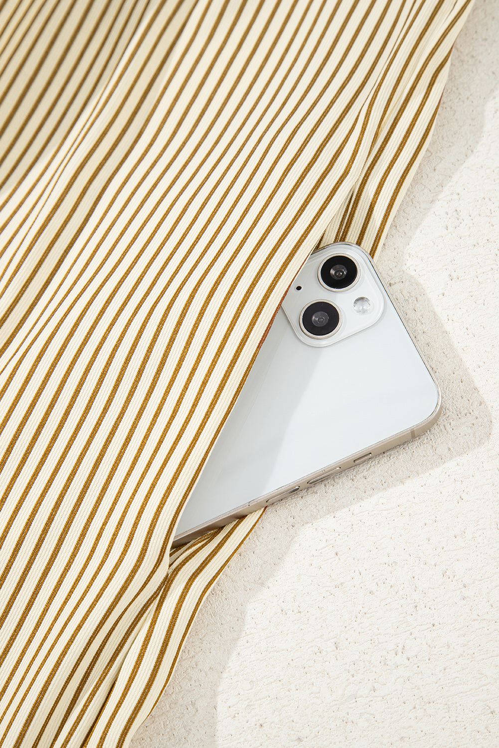 Brown Stripe Collared Neck Cuffed Long Sleeve Drop Waist Mini Dress