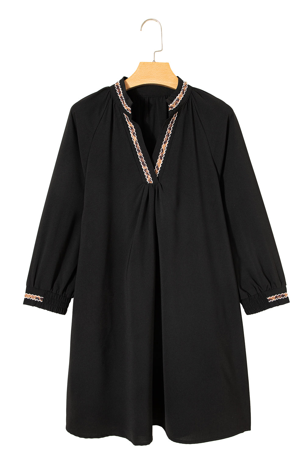 Black Contrast Trim V Neck Bracelet Sleeve Shift Mini Dress