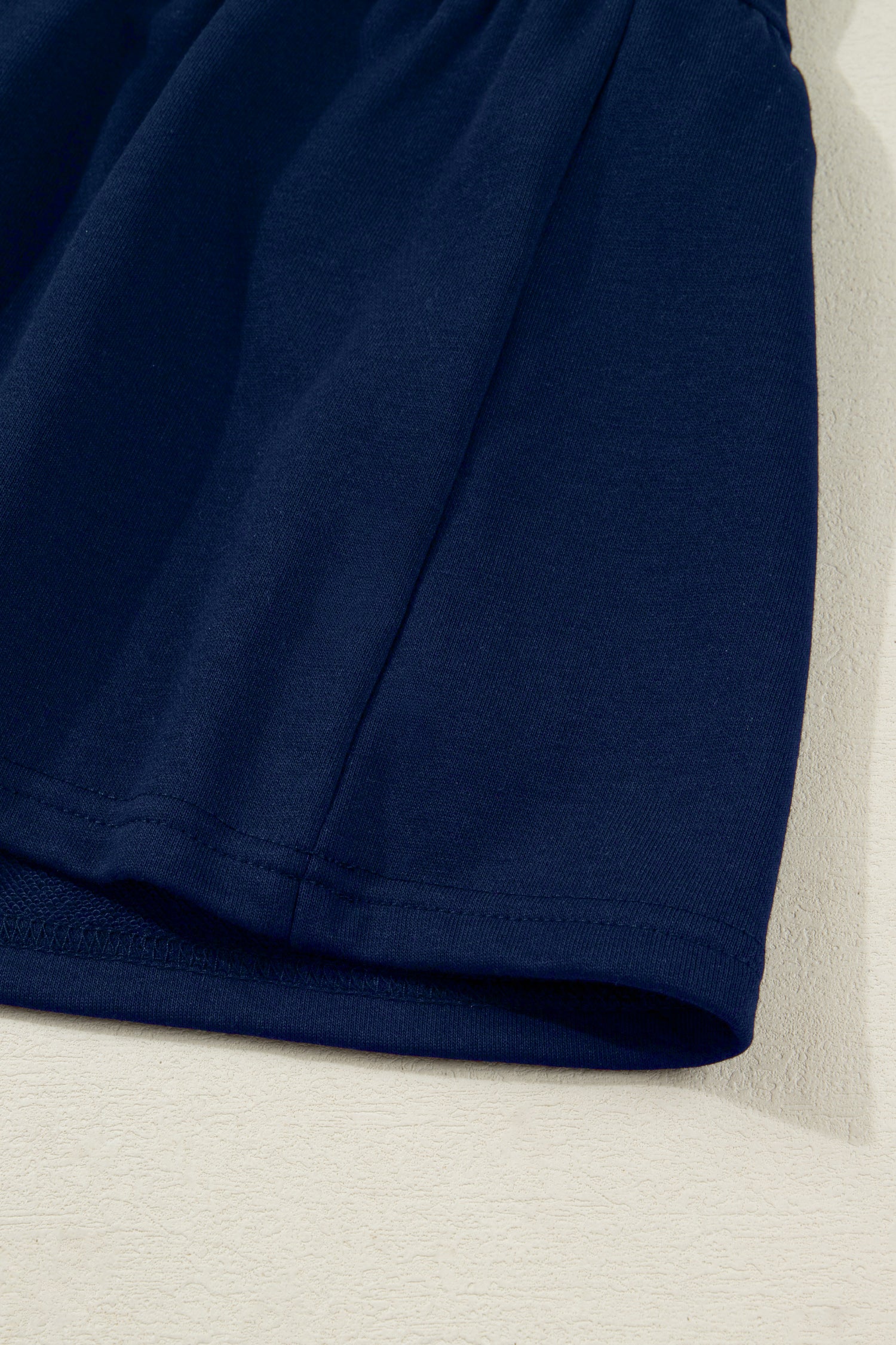 Navy Blue Contrast Striped Cuffs Polo Collar Patchwork Long Sleeve Ruffle Hem Mini Dress