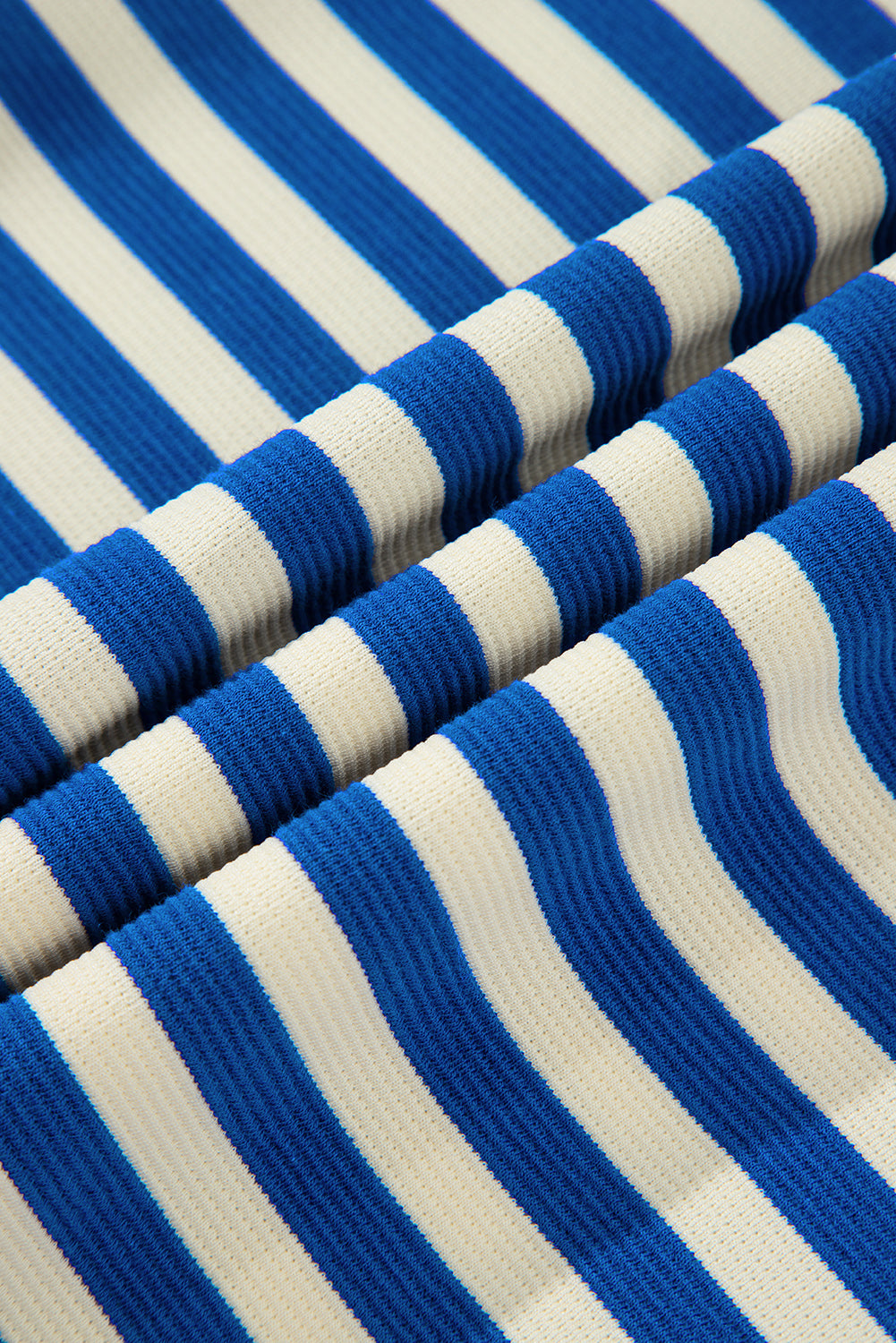 Dark Blue Stripe Print Contrast Collar Split Neck Flutter Sleeve Short Dress