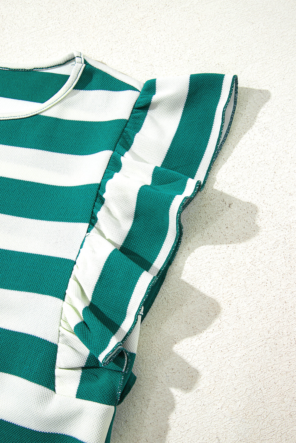 Green Stripe Flutter Sleeve Round Neck Shift Dress