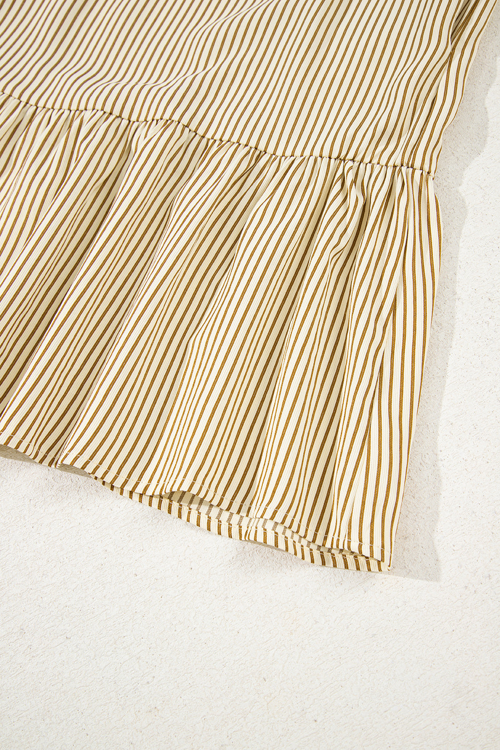 Brown Stripe Collared Neck Cuffed Long Sleeve Drop Waist Mini Dress