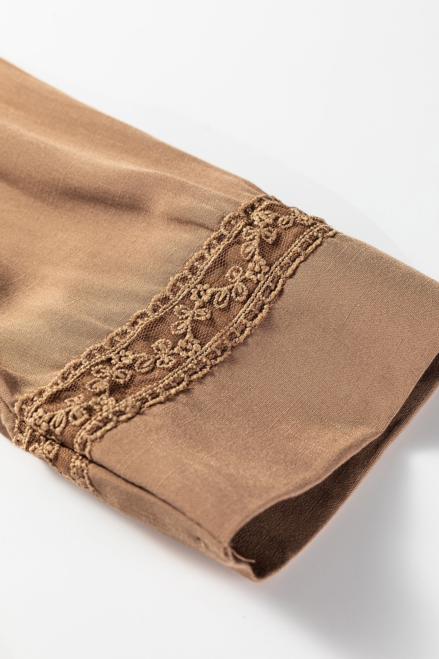 Straw Yellow Lace Trim Peter Pan Collar Long Sleeve Mini Shirt Dress