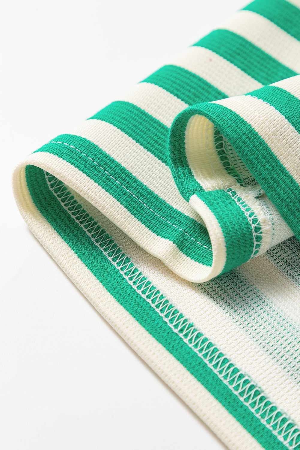 Green Striped Contrast Collar Split Neck Long Sleeve Mini Dress