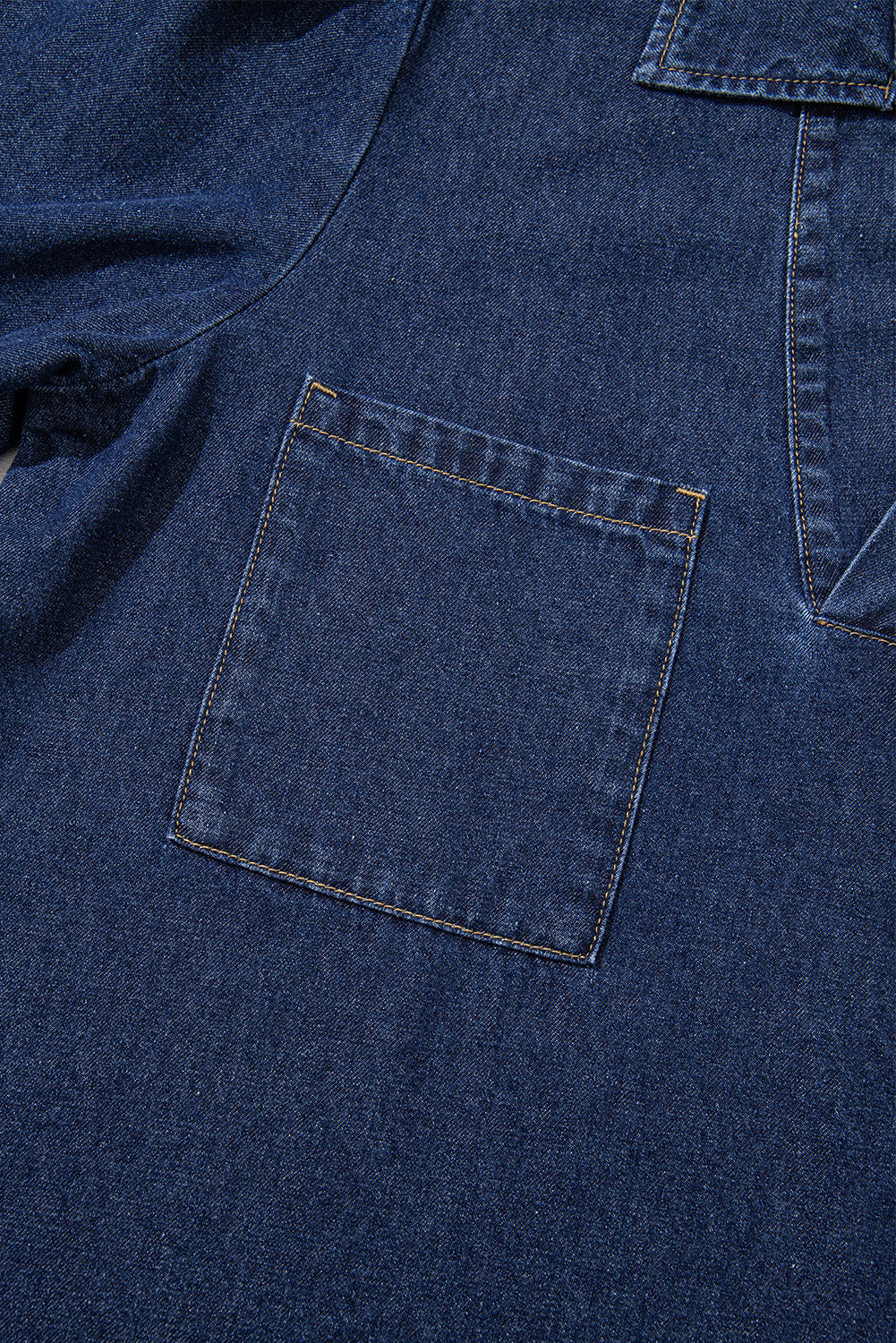 Sail Blue V Neck Collared Single Chest Pocket Long Sleeve Denim Dress