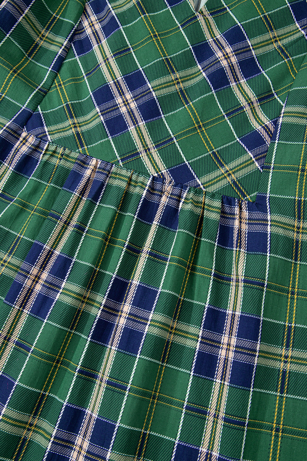 Green Plaid Print Frilly Collar Long Sleeve Shift Mini Dress