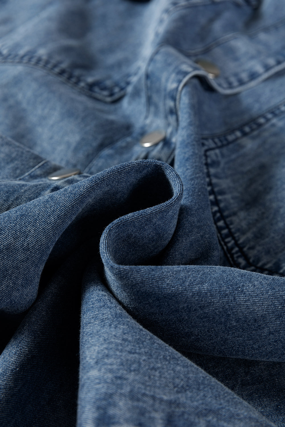 Blue Beau Chest Pocket Raw Hem Denim Loose Shirt Dress