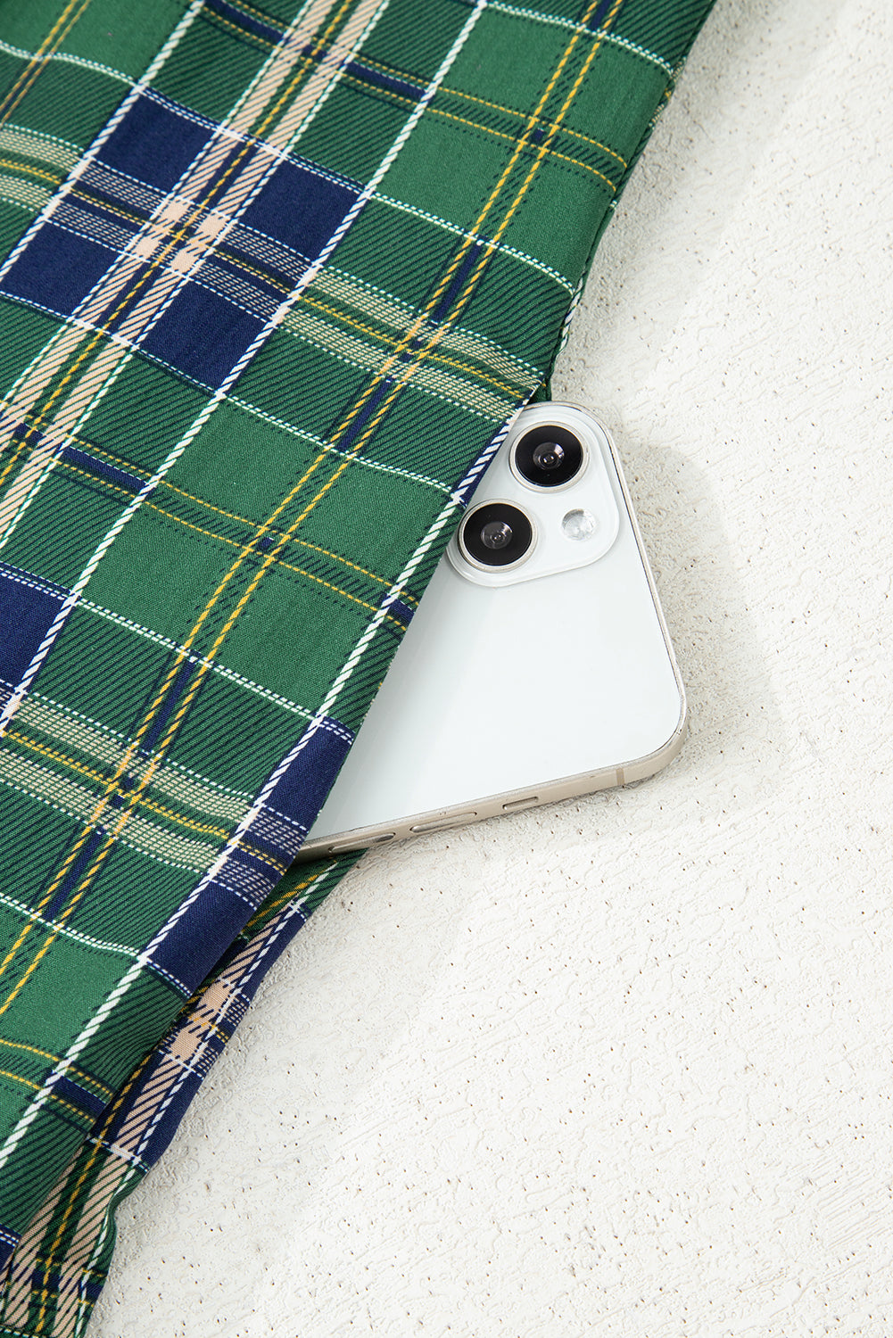 Green Plaid Print Frilly Collar Long Sleeve Shift Mini Dress