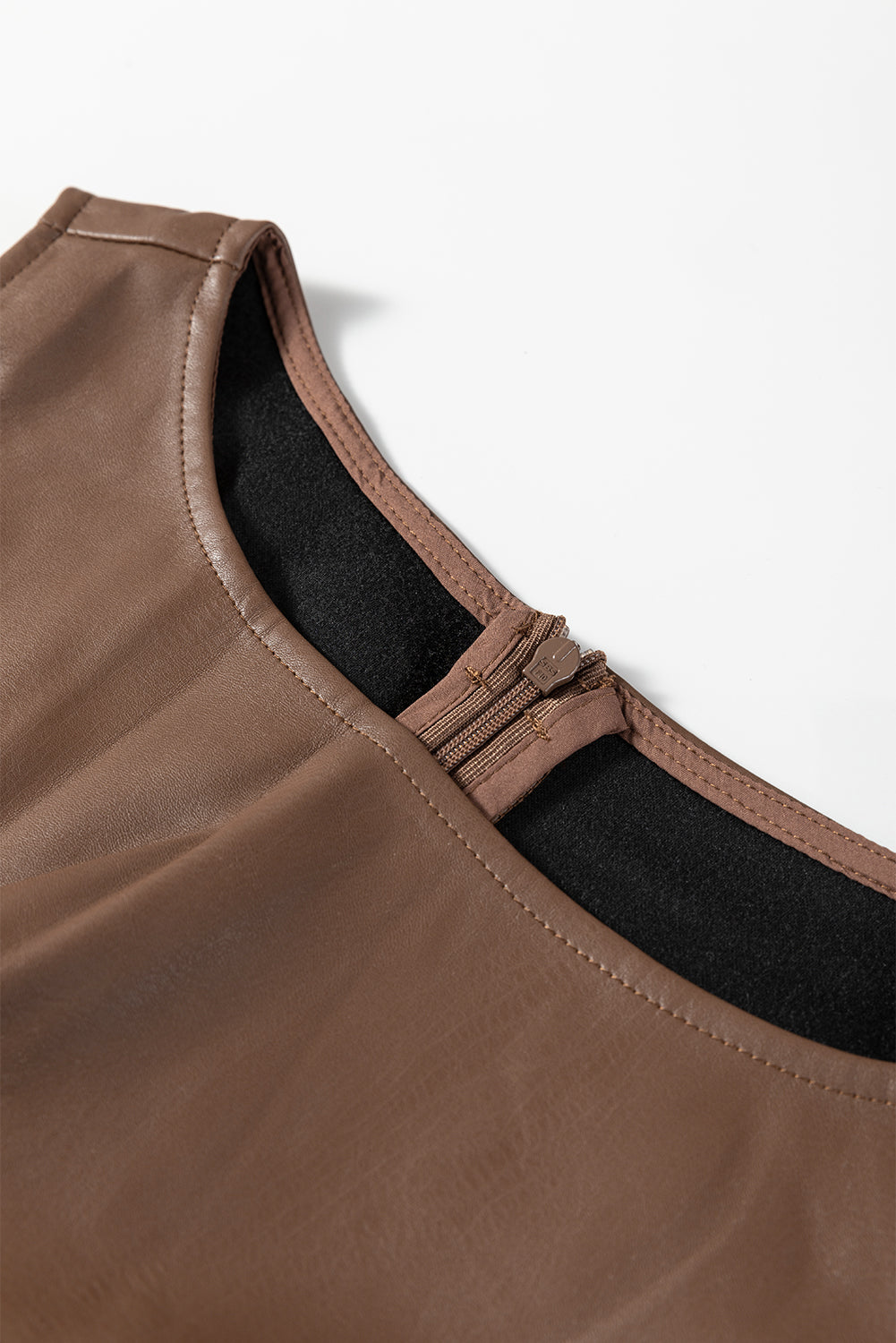 Coffee Vegan Leather Sleeveless Mini Dress