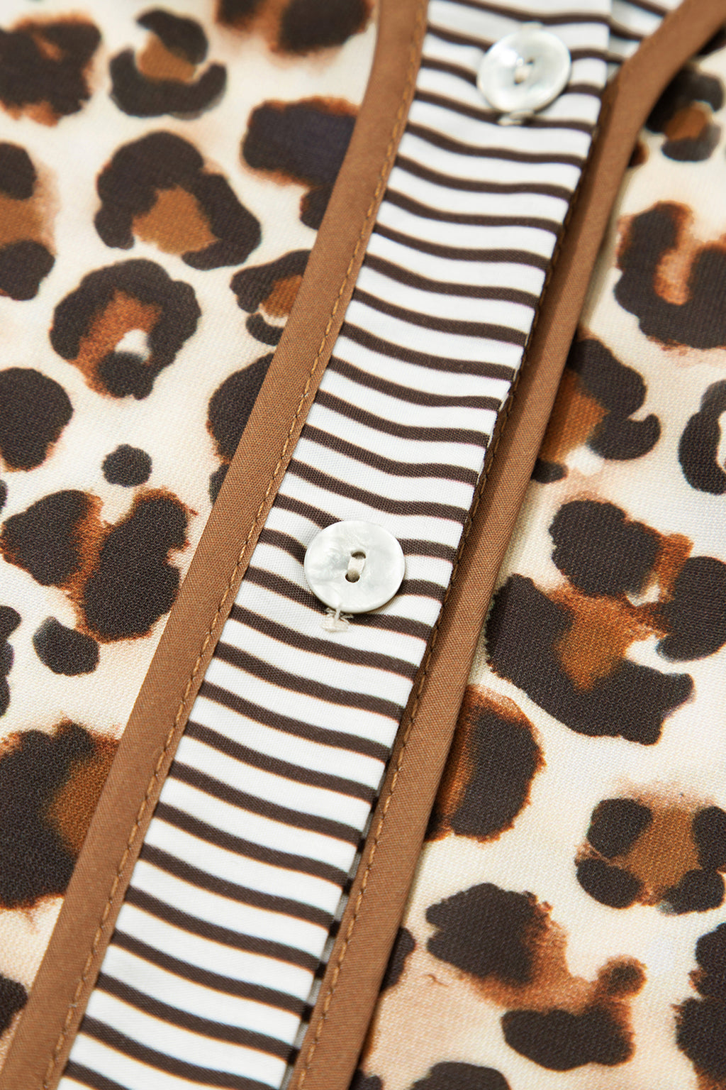 Brown Leopard Print Striped Patchwork 3/4 Sleeve Loose Mini Dress