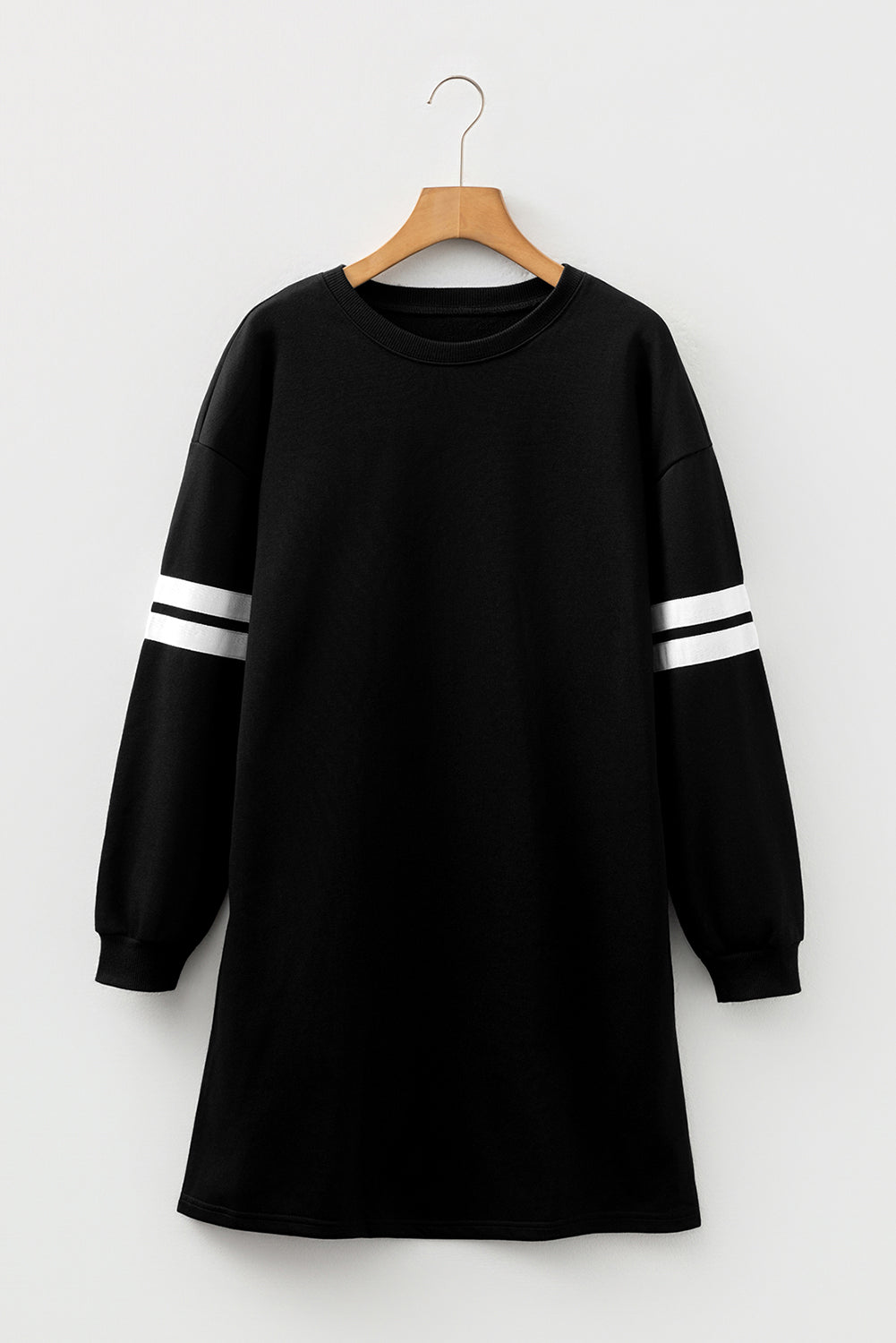 Black Varsity Contrast Banded Sleeve Shift Sweatshirt Dress