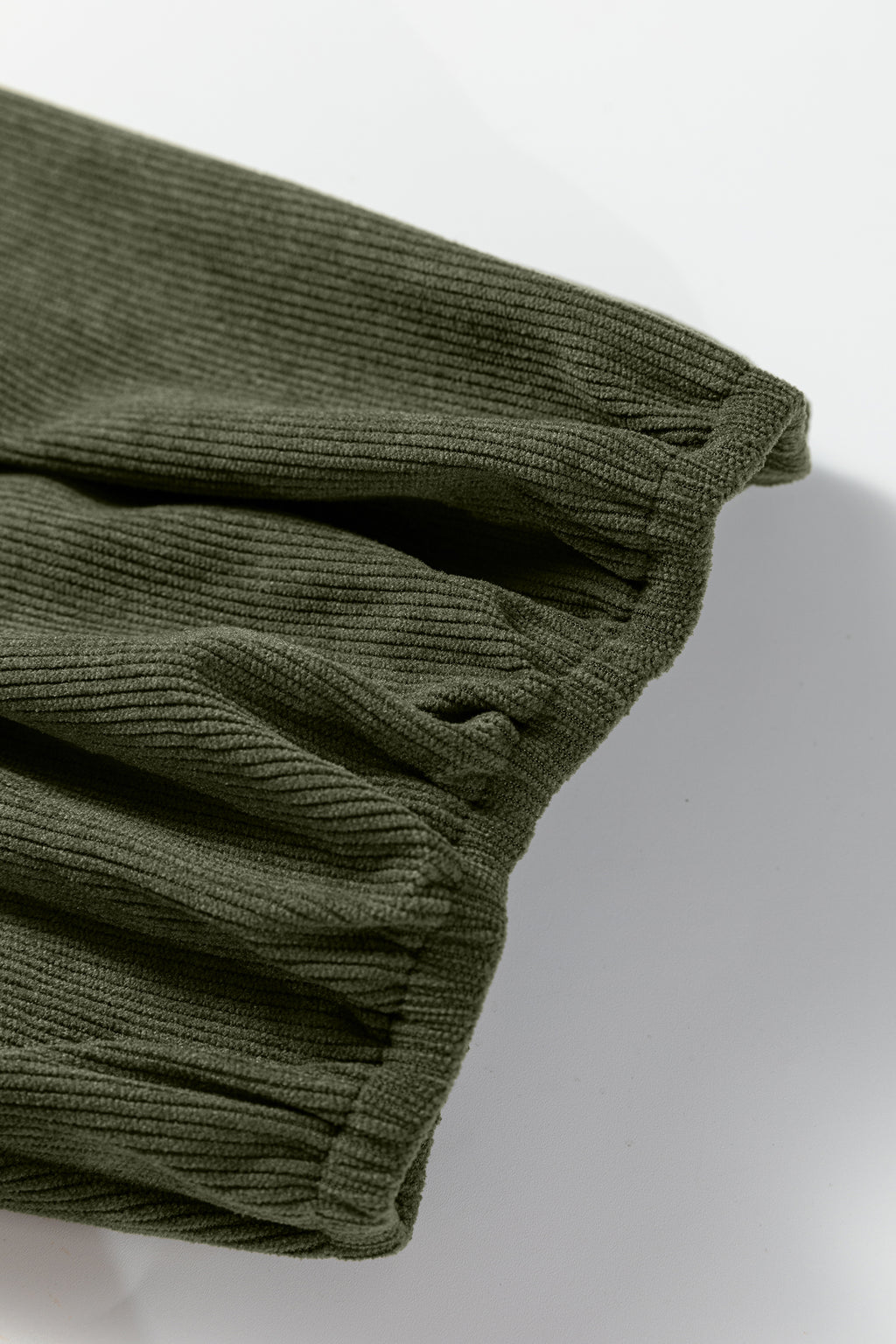 Moss Green Bracelet Sleeve Split Neck Scallop Detail Pleated Corduroy Mini Dress