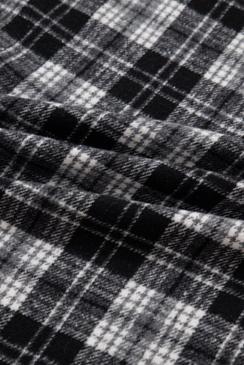 Black Plaid Polo Collar Zip up Contrast Trim Shift Long Sleeve Mini Dress