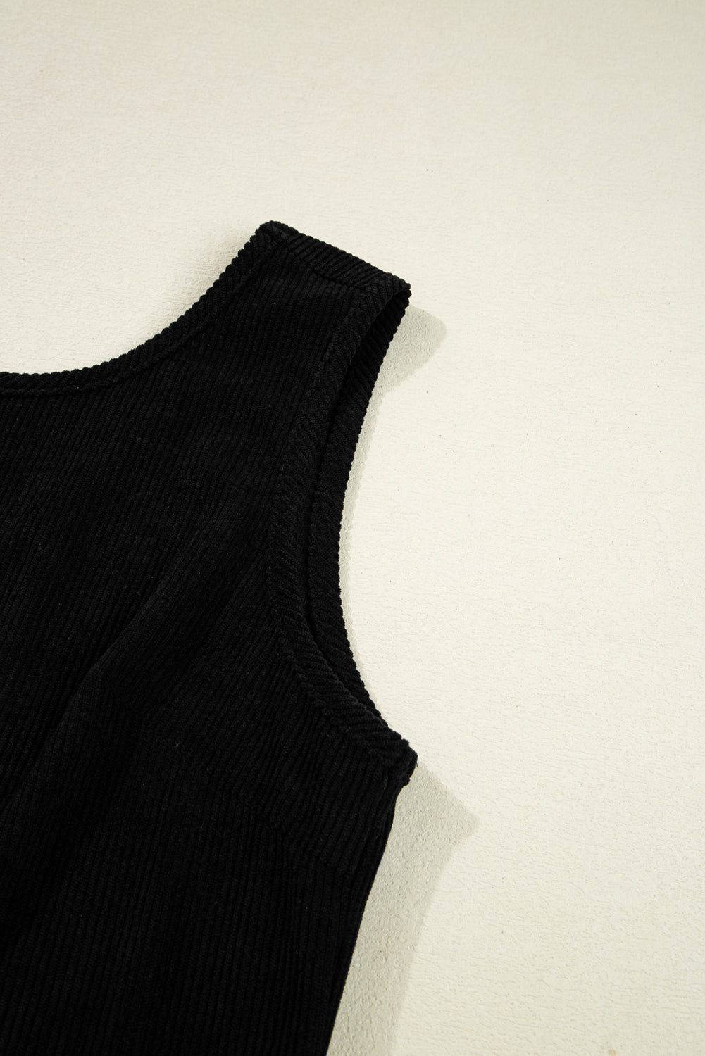 Black Corduroy Sleeveless Mini Dress With Patched Pockets